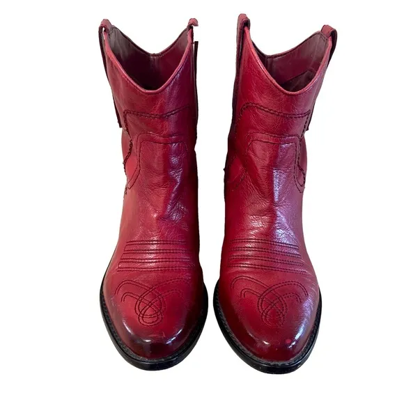 Franco Sarto Waco Red Leather Western Cowgirl Ankle Boots Booties Size 6.5