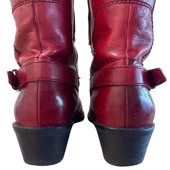 Franco Sarto Waco Red Leather Western Cowgirl Ankle Boots Booties Size 6.5