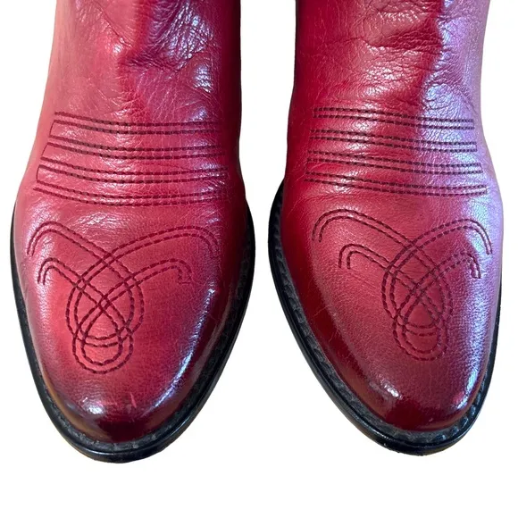 Franco Sarto Waco Red Leather Western Cowgirl Ankle Boots Booties Size 6.5