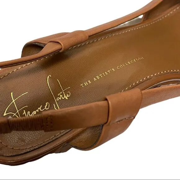 FRANCO SARTO Leather Woven Wedge Summer Shoes Sandals Cognac 11.5