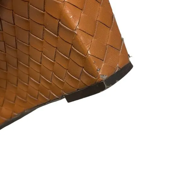 FRANCO SARTO Leather Woven Wedge Summer Shoes Sandals Cognac 11.5