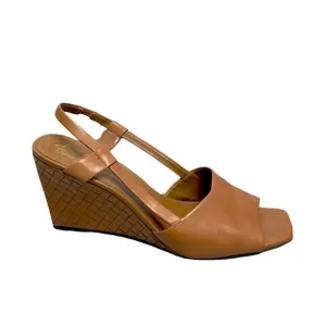 FRANCO SARTO Leather Woven Wedge Summer Shoes Sandals Cognac 11.5