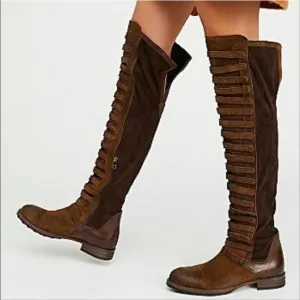 Free People 39 Black Forest Over The Knee Boots Brown Luxury Boho Chic Tall Boot