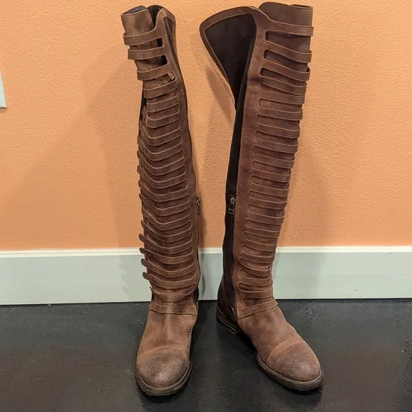 Free People 39 Black Forest Over The Knee Boots Brown Luxury Boho Chic Tall Boot