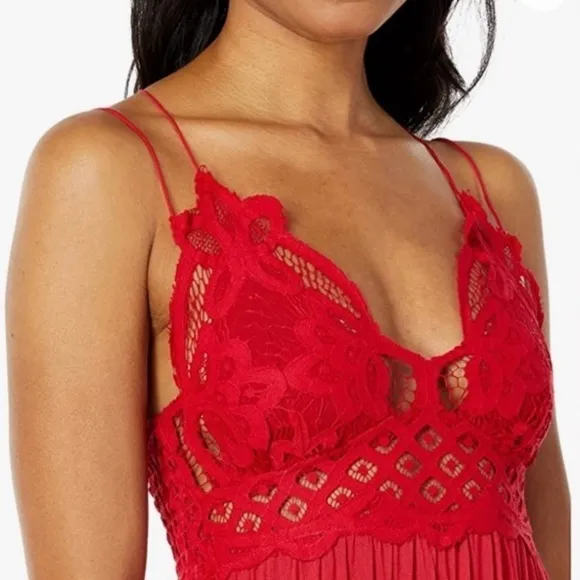 Free People Adella Maxi Slip Dress Bright Red Size Small NWT FP One