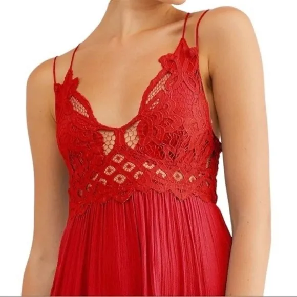 Free People Adella Maxi Slip Dress Bright Red Size Small NWT FP One
