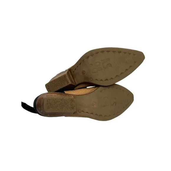 Free People Air Step Mystic Mule SZ 38 US 7.5 Tan Leather Chunky Heel BOHO