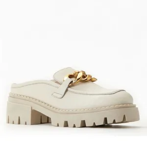 FREE PEOPLE Bone Lyra Link Loafer Mules Size 36/5.5 chunky heel y2k shoes
