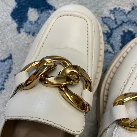 FREE PEOPLE Bone Lyra Link Loafer Mules Size 36/5.5 chunky heel y2k shoes