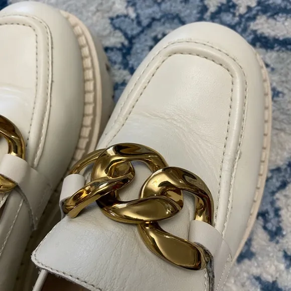 FREE PEOPLE Bone Lyra Link Loafer Mules Size 36/5.5 chunky heel y2k shoes
