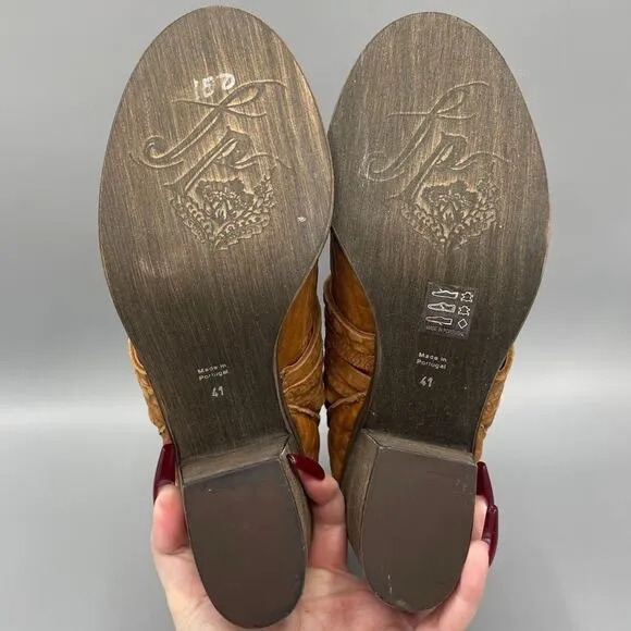 Free People Carrera Bootie Ankle Boots Size‎ 41 Western Boho Cowgirl Distressed