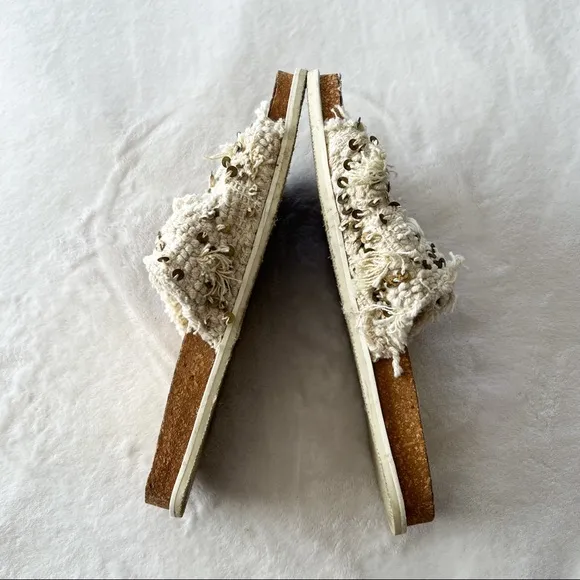 Free People Cream Bali Shaggy Slide Metallic Sandals