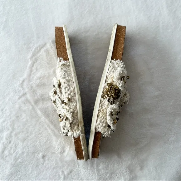 Free People Cream Bali Shaggy Slide Metallic Sandals