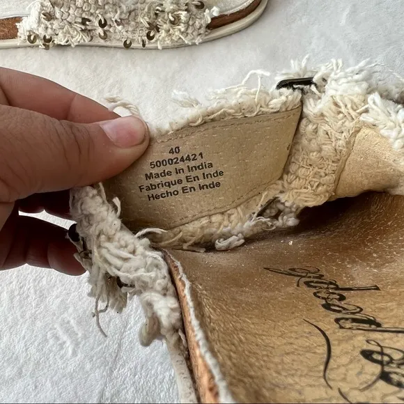 Free People Cream Bali Shaggy Slide Metallic Sandals