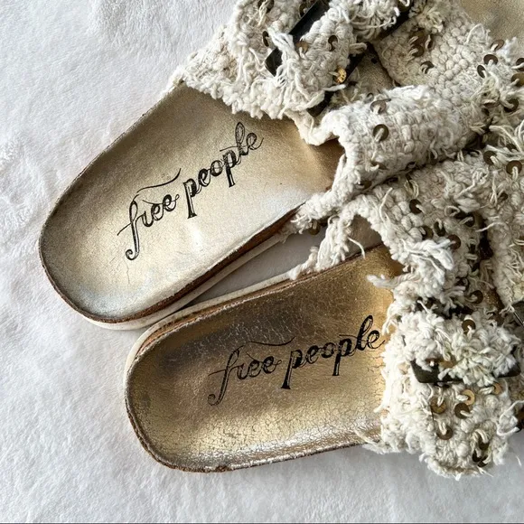 Free People Cream Bali Shaggy Slide Metallic Sandals