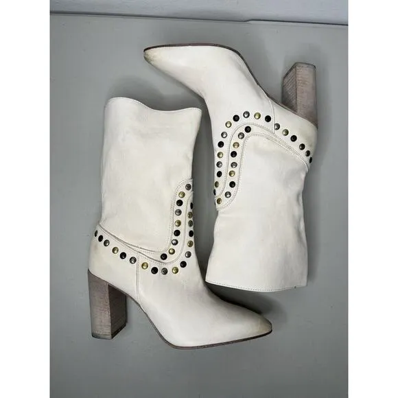 Free People Dakota White Studded Western Boot Women’s Size 38/7.5
