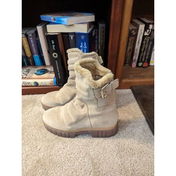 free people fable faux fur shearling suede boots sz 39 euc tan