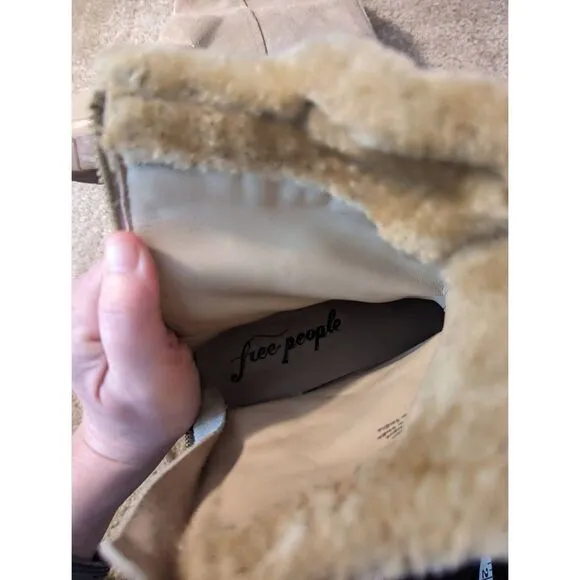 free people fable faux fur shearling suede boots sz 39 euc tan
