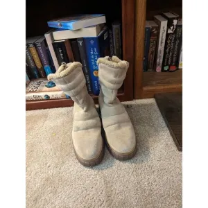 free people fable faux fur shearling suede boots sz 39 euc tan