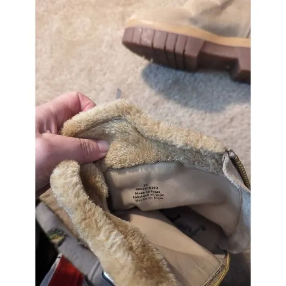free people fable faux fur shearling suede boots sz 39 euc tan