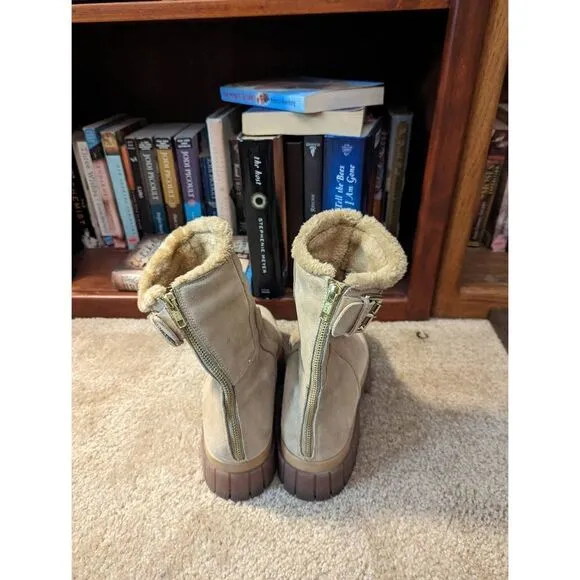 free people fable faux fur shearling suede boots sz 39 euc tan