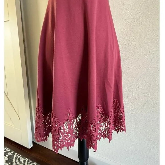 Free People Forget Me Not Rose Pink Crochet Trim Stretch Fit &amp; Flare size Small