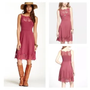 Free People Forget Me Not Rose Pink Crochet Trim Stretch Fit &amp; Flare size Small