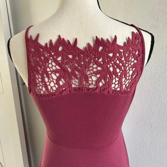 Free People Forget Me Not Rose Pink Crochet Trim Stretch Fit &amp; Flare size Small