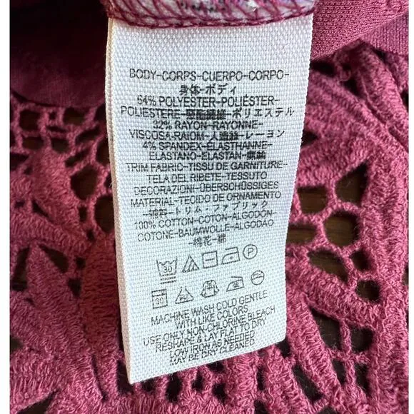 Free People Forget Me Not Rose Pink Crochet Trim Stretch Fit &amp; Flare size Small