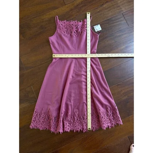 Free People Forget Me Not Rose Pink Crochet Trim Stretch Fit &amp; Flare size Small