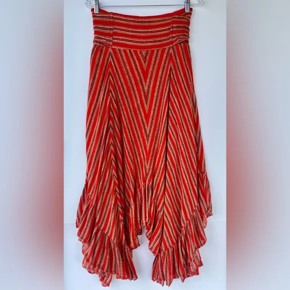 FREE PEOPLE FP ONE Giselle Striped Ruffled Maxi Skirt S Boho Hippie Festival