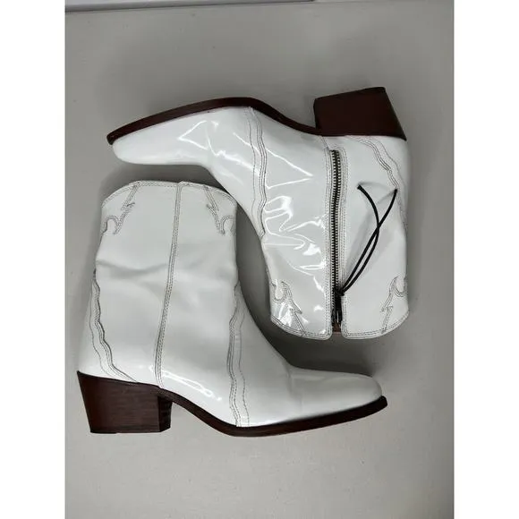 Free People Frontier Western Patent Leather Pointed Toe Ankle Boot Size 38/7.5