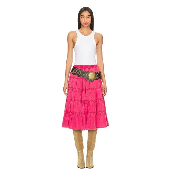 Free People Full Swing Midi Skirt In Dragonfruit Sorbet SZ M