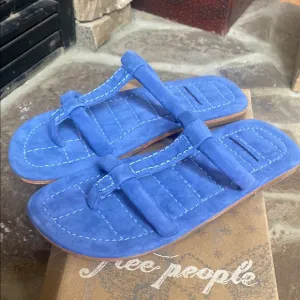 FREE PEOPLE Hadden Lapis Blue suede leather slide sandals quilted NIB Boho