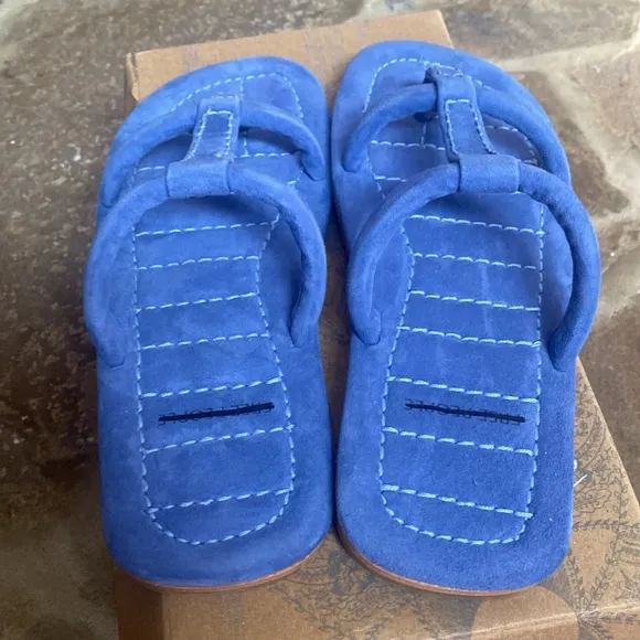 FREE PEOPLE Hadden Lapis Blue suede leather slide sandals quilted NIB Boho
