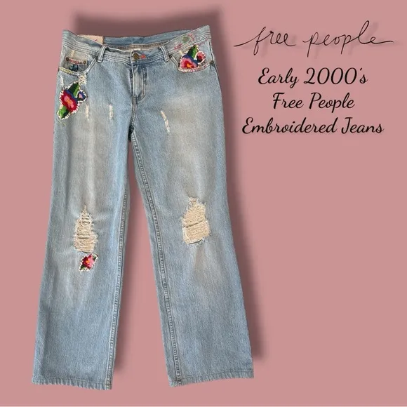 Free People Hand Embroidered‎ Jeans