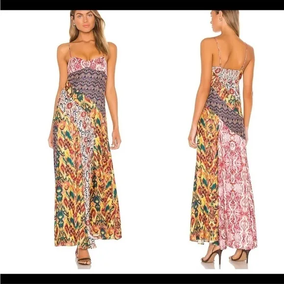 Free People holiday hero patchwork boho floral Maxi Dress size 2