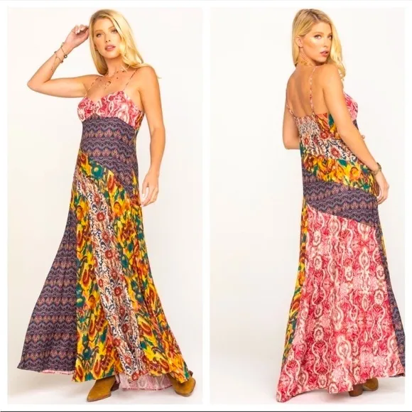 Free People holiday hero patchwork boho floral Maxi Dress size 2