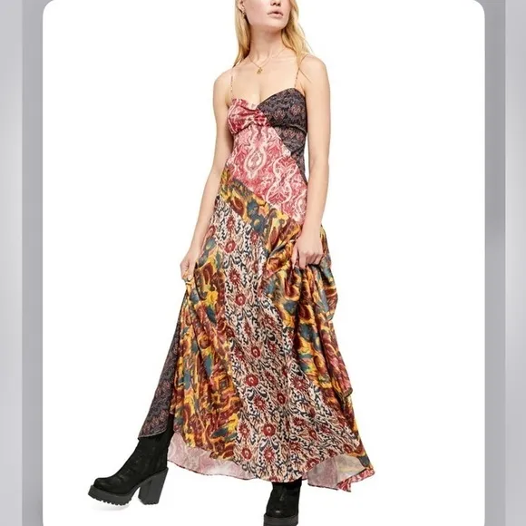 Free People holiday hero patchwork boho floral Maxi Dress size 2