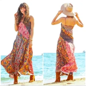 Free People holiday hero patchwork boho floral Maxi Dress size 2