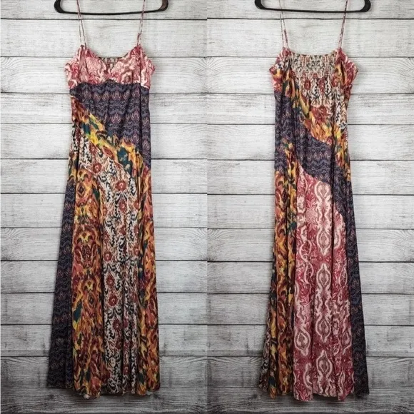 Free People holiday hero patchwork boho floral Maxi Dress size 2