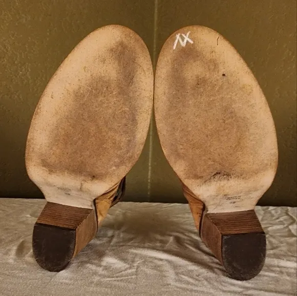 Free People Hybrid Genuine Leather Block Heel Boho Cowboy Strappy Boots  7.5