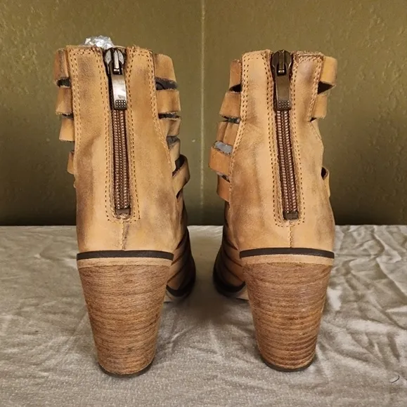 Free People Hybrid Genuine Leather Block Heel Boho Cowboy Strappy Boots  7.5