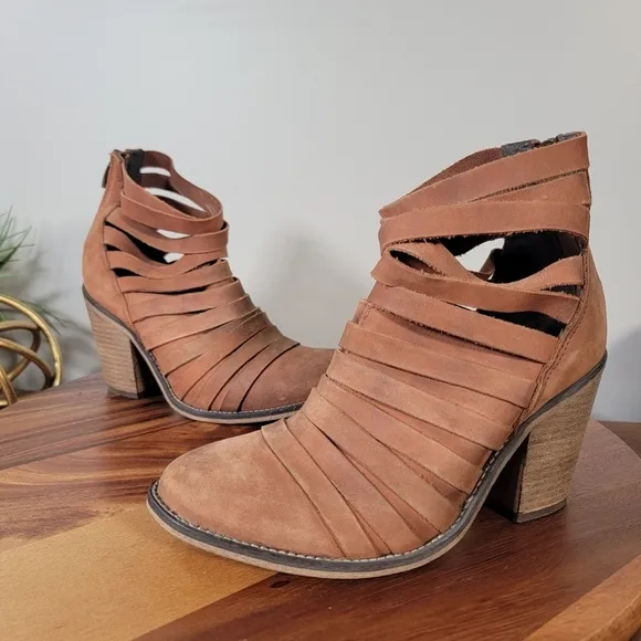Free People Hybrid Heel Strappy Leather Ankle Boot Booties Size 38