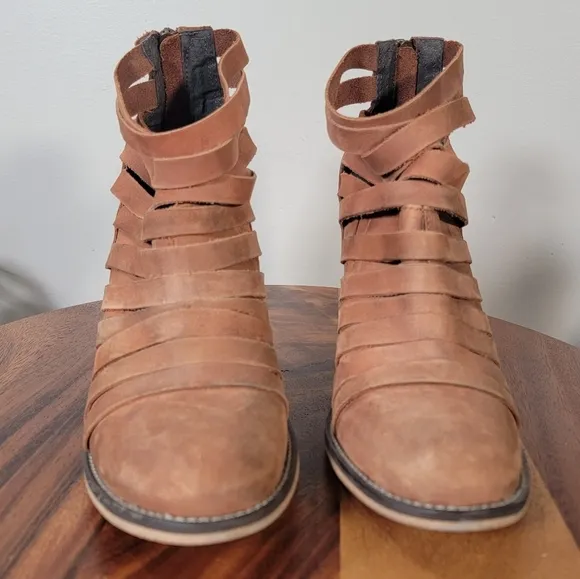 Free People Hybrid Heel Strappy Leather Ankle Boot Booties Size 38