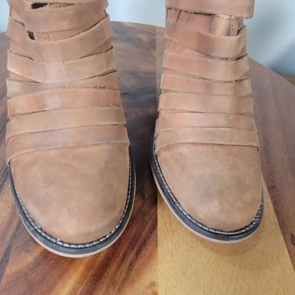 Free People Hybrid Heel Strappy Leather Ankle Boot Booties Size 38