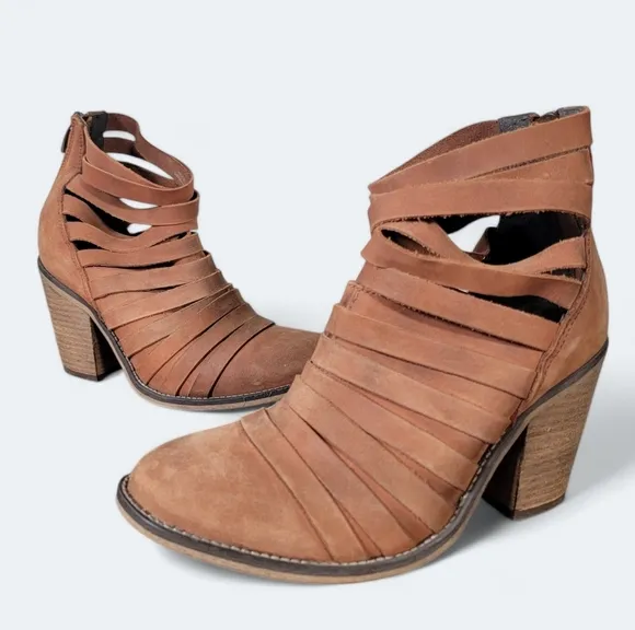 Free People Hybrid Heel Strappy Leather Ankle Boot Booties Size 38