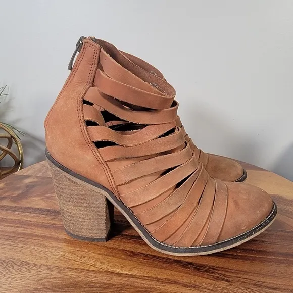 Free People Hybrid Heel Strappy Leather Ankle Boot Booties Size 38