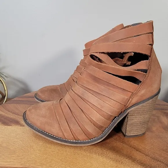 Free People Hybrid Heel Strappy Leather Ankle Boot Booties Size 38