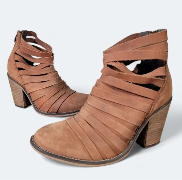 Free People Hybrid Heel Strappy Leather Ankle Boot Booties Size 38